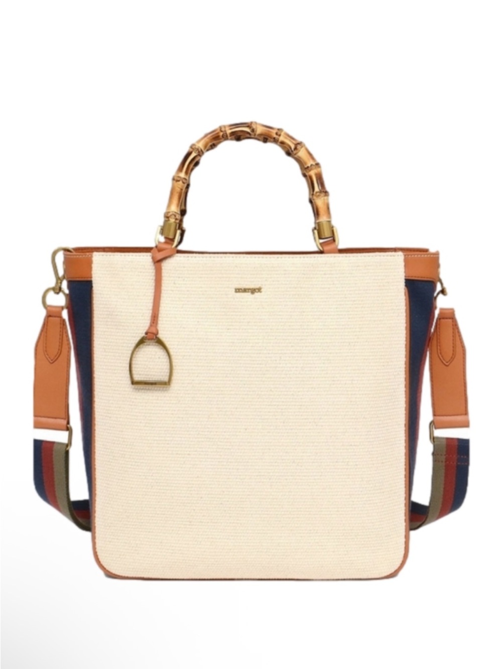 Margot Lenox color block Magazine bamboo Top Handle Tote Bag